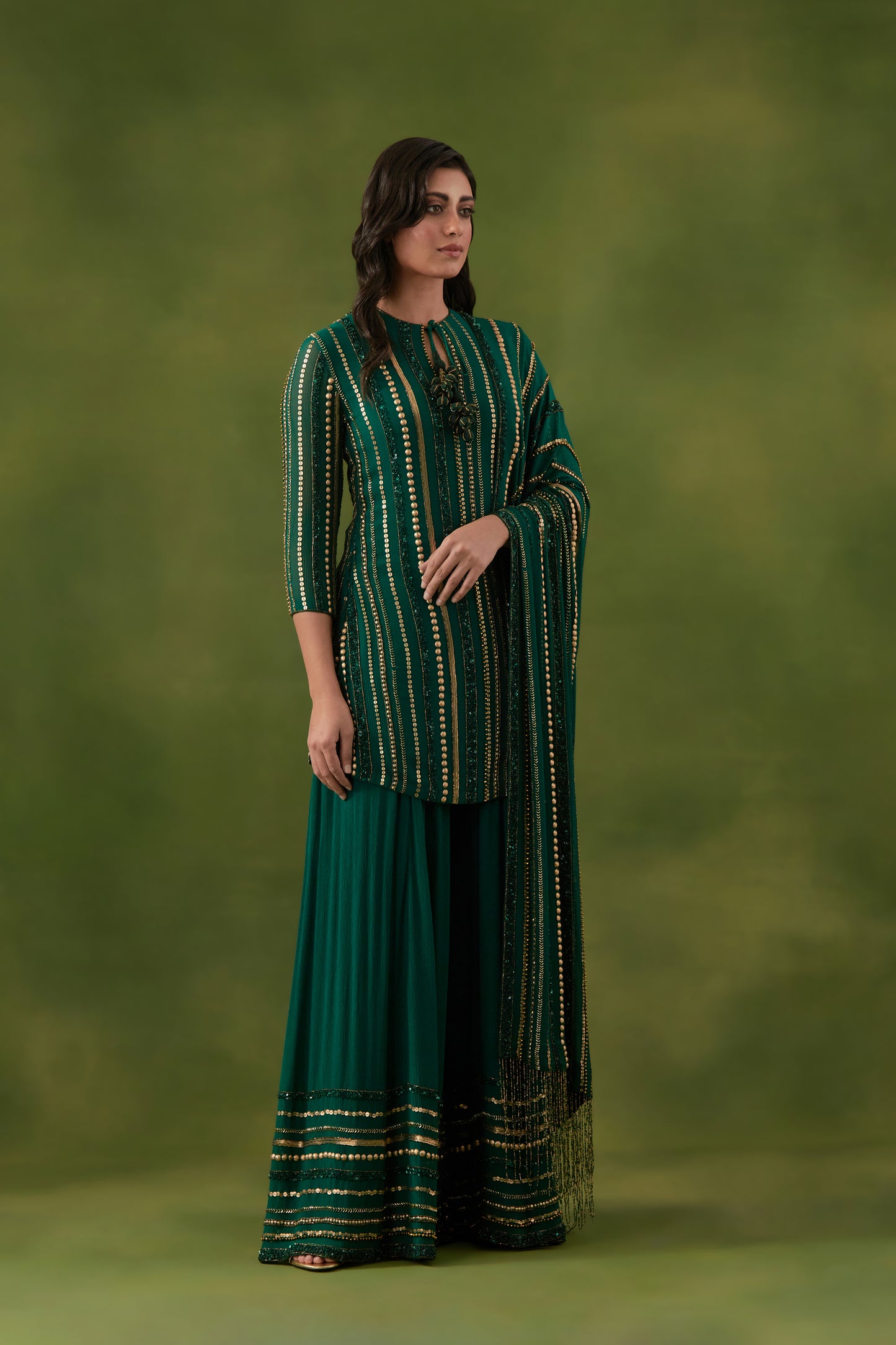 Sharara Set in Multi Sequin Lines Embroidery