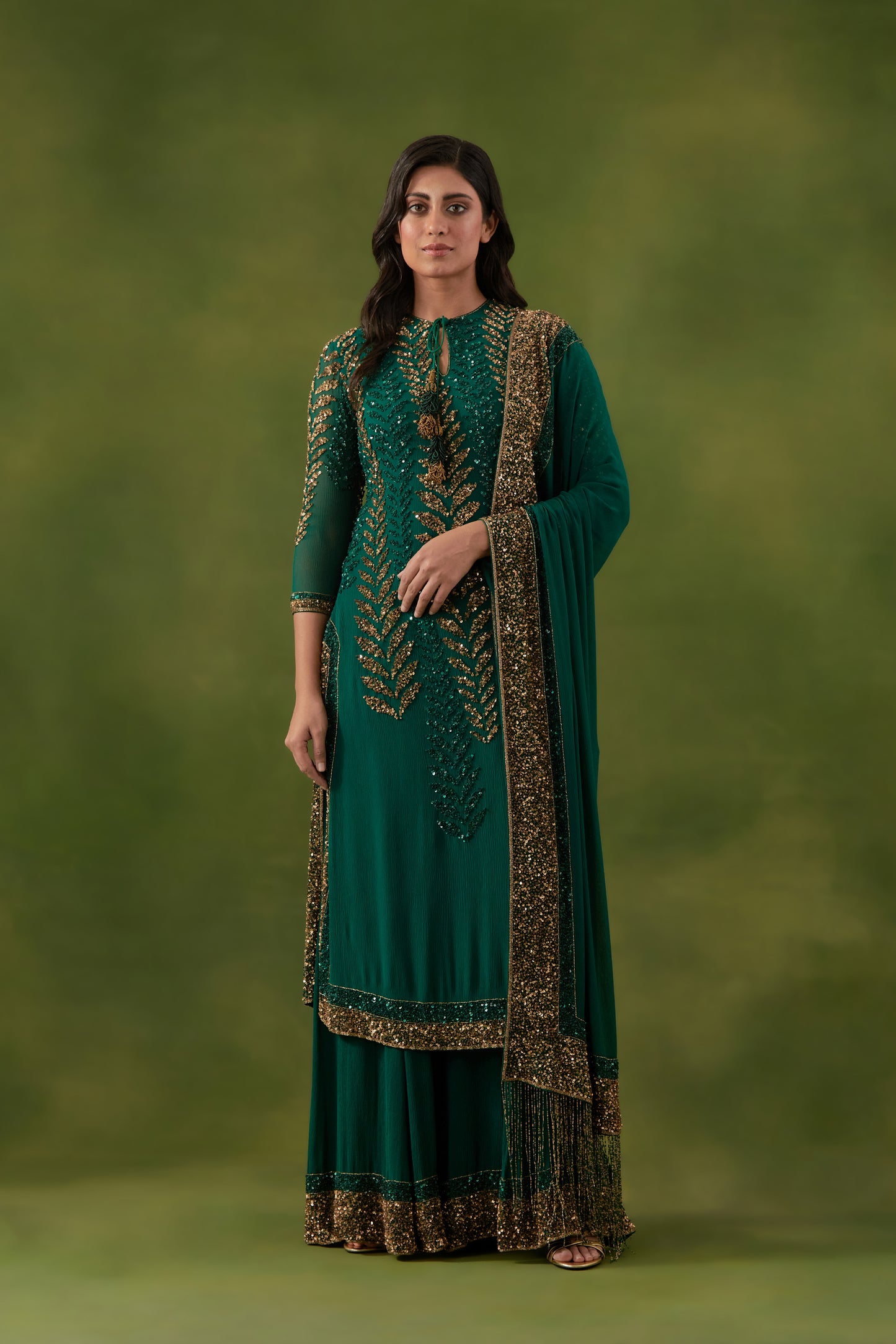 Kurta Set in Leaf Sequin Embroidery
