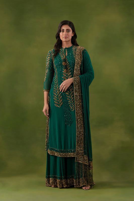 Kurta Set in Leaf Sequin Embroidery