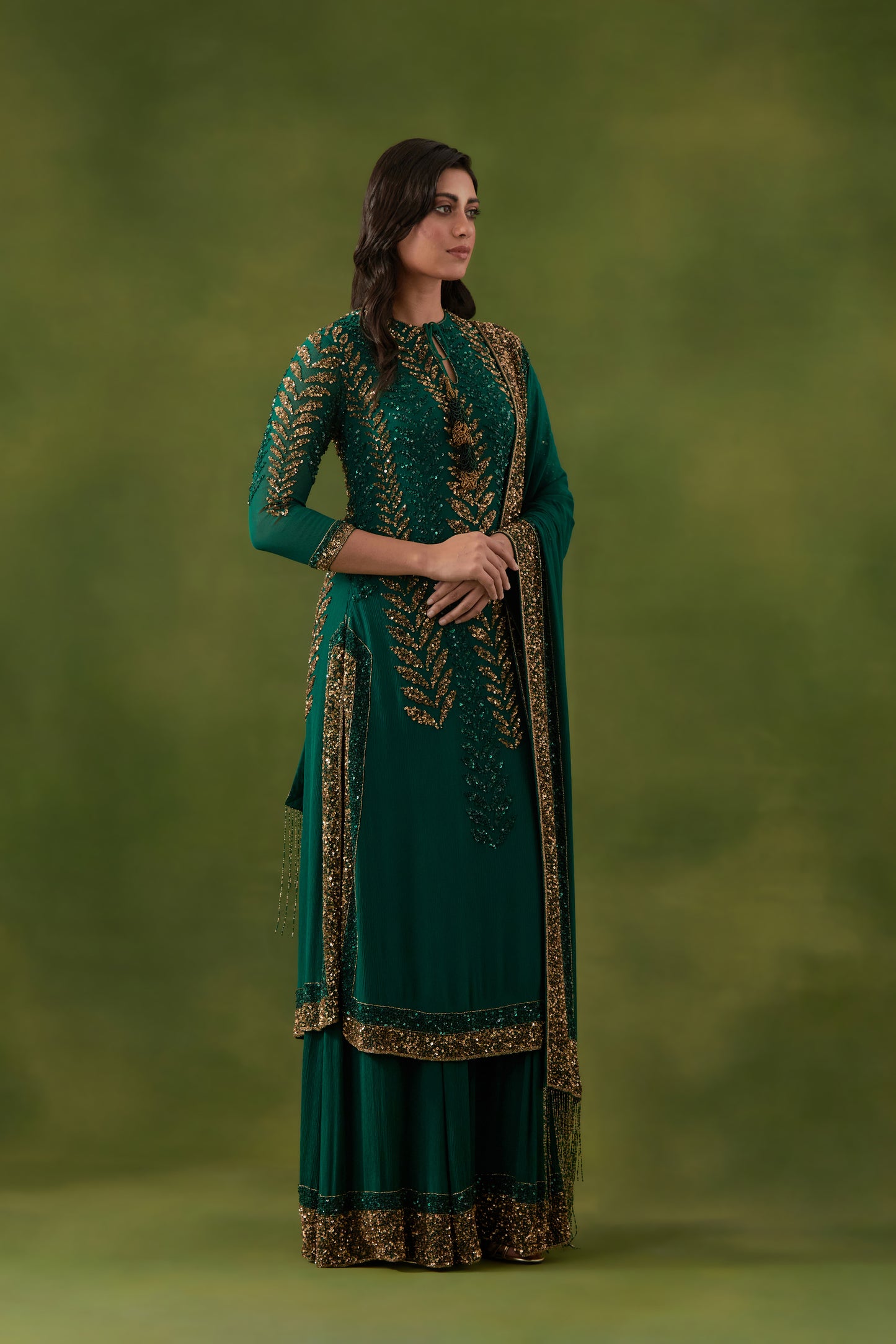 Kurta Set in Leaf Sequin Embroidery