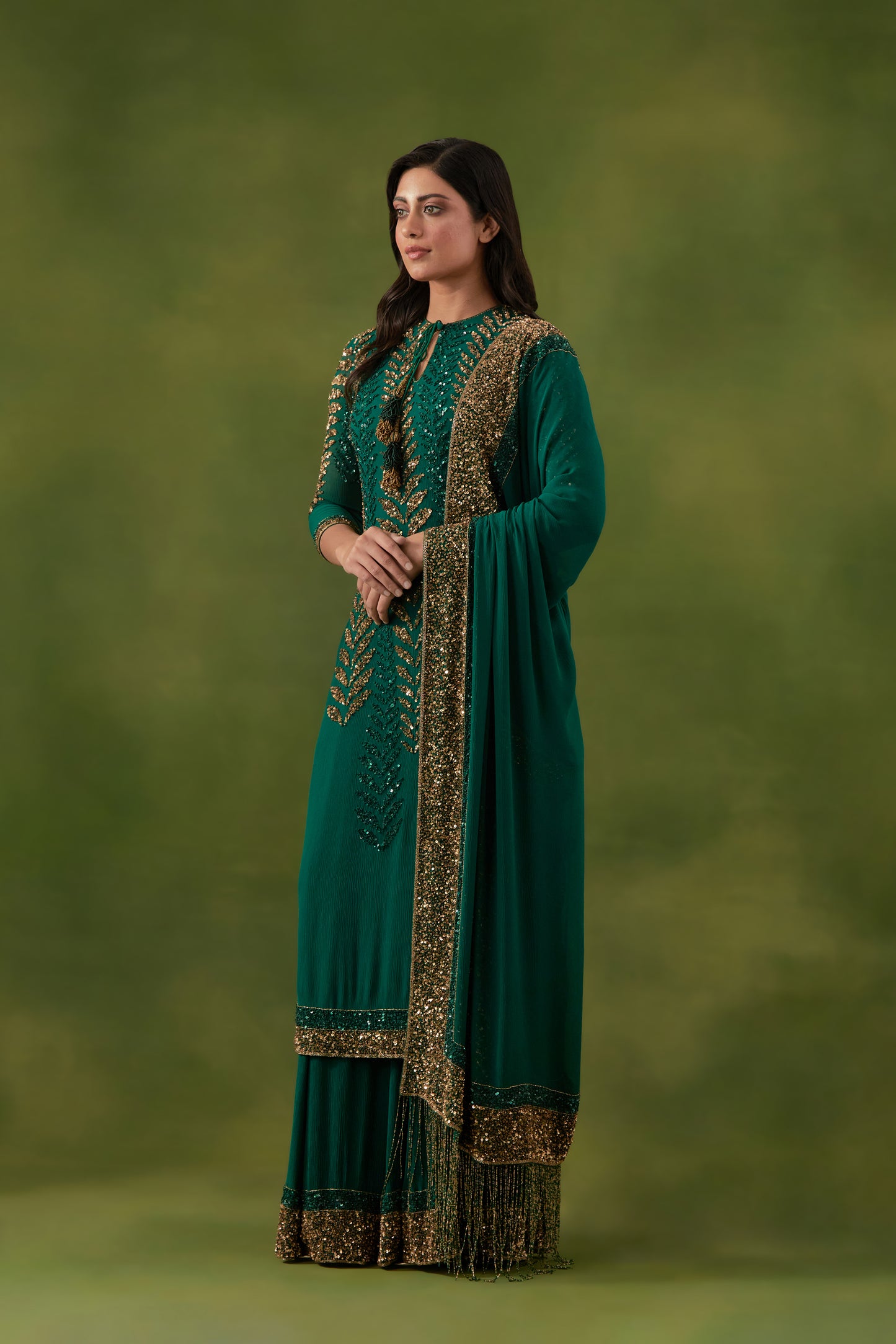 Kurta Set in Leaf Sequin Embroidery