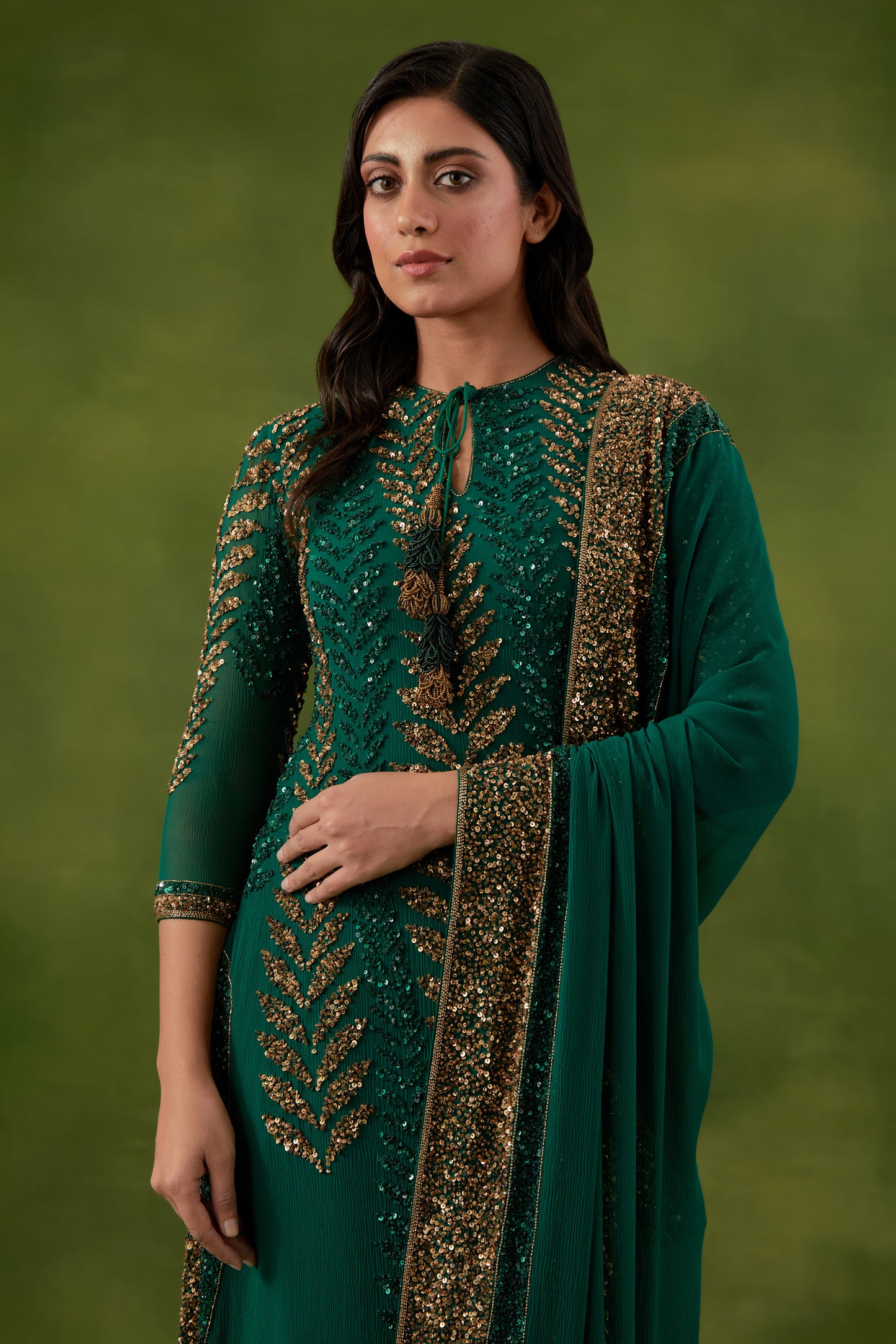 Kurta Set in Leaf Sequin Embroidery