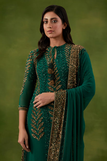 Kurta Set in Leaf Sequin Embroidery