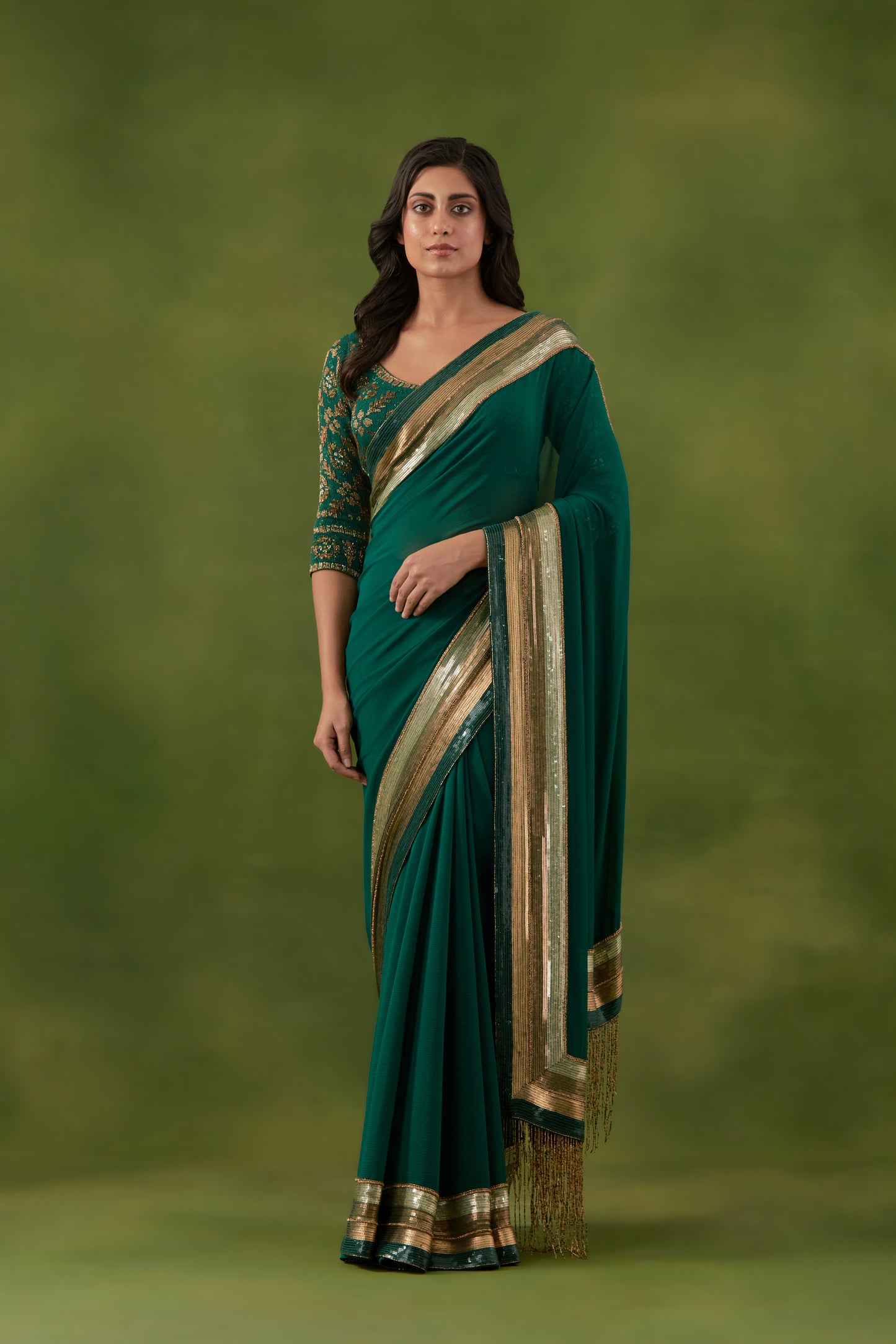 Sari Set in Egyptian Cutdana and Sequin Embroidery