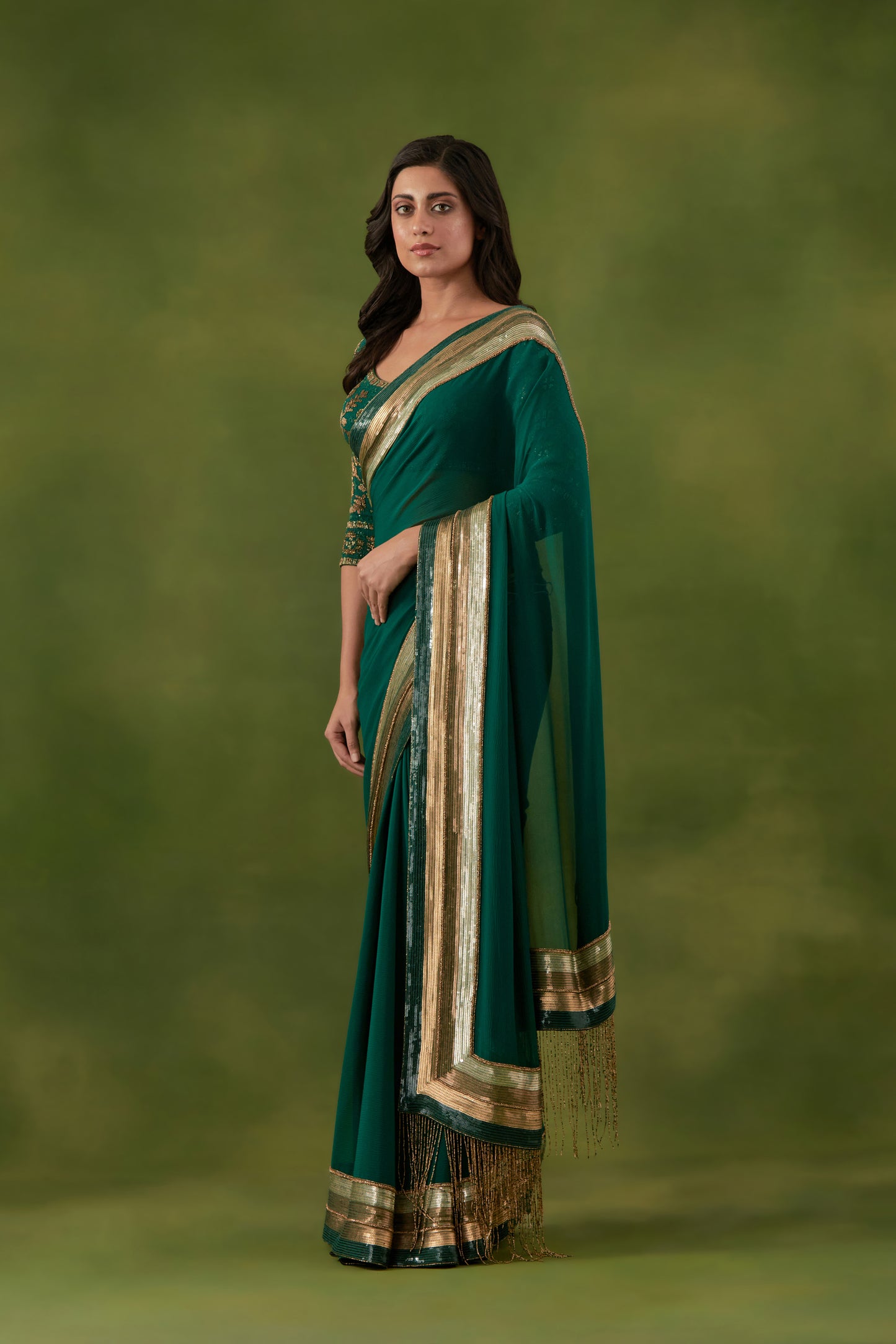 Sari Set in Egyptian Cutdana and Sequin Embroidery