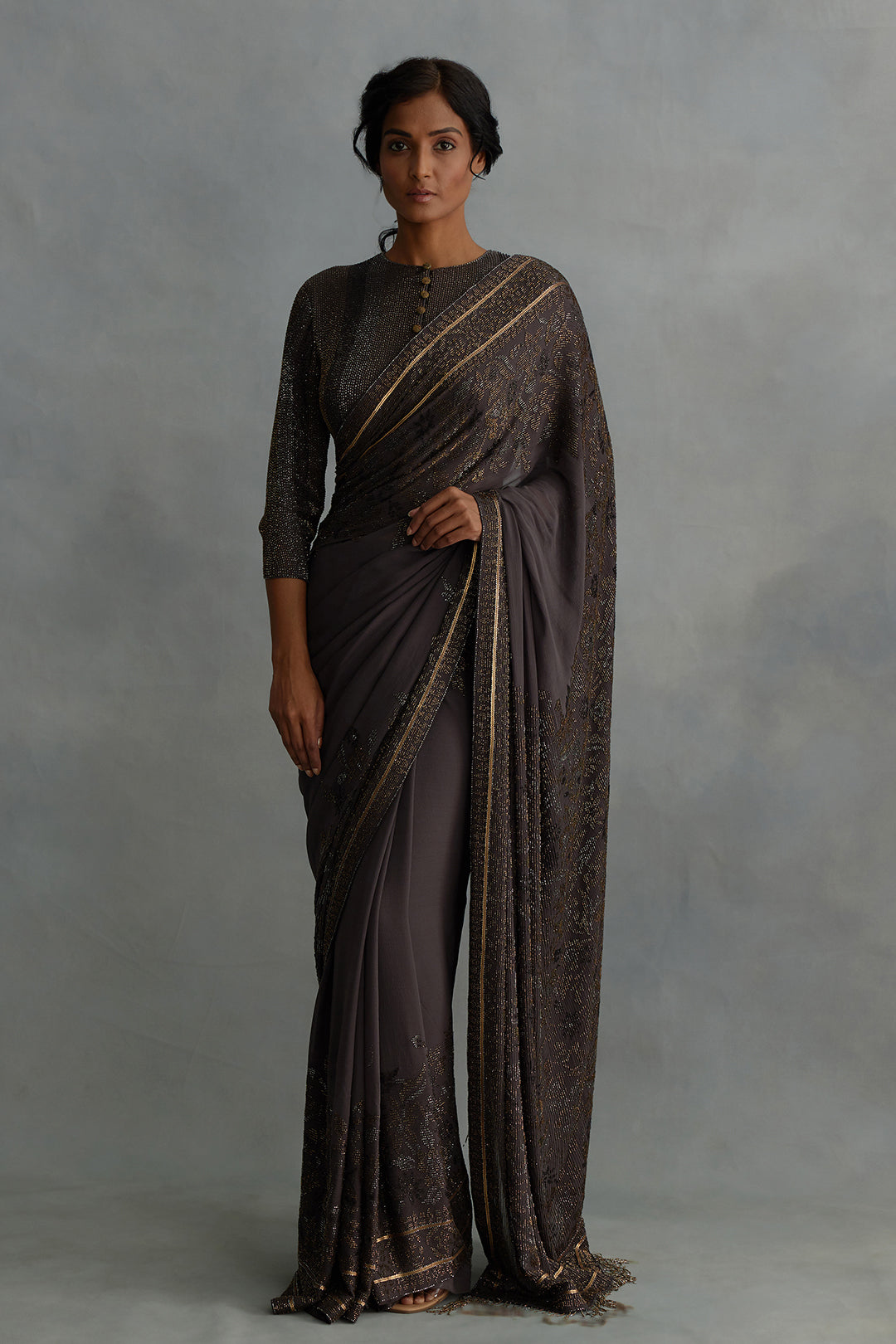Sari Set with Spiral Beadwork and Sequin Embroidery