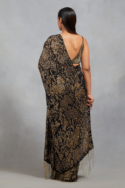 Sari Set in Snake Pattern Sequin Embellishment