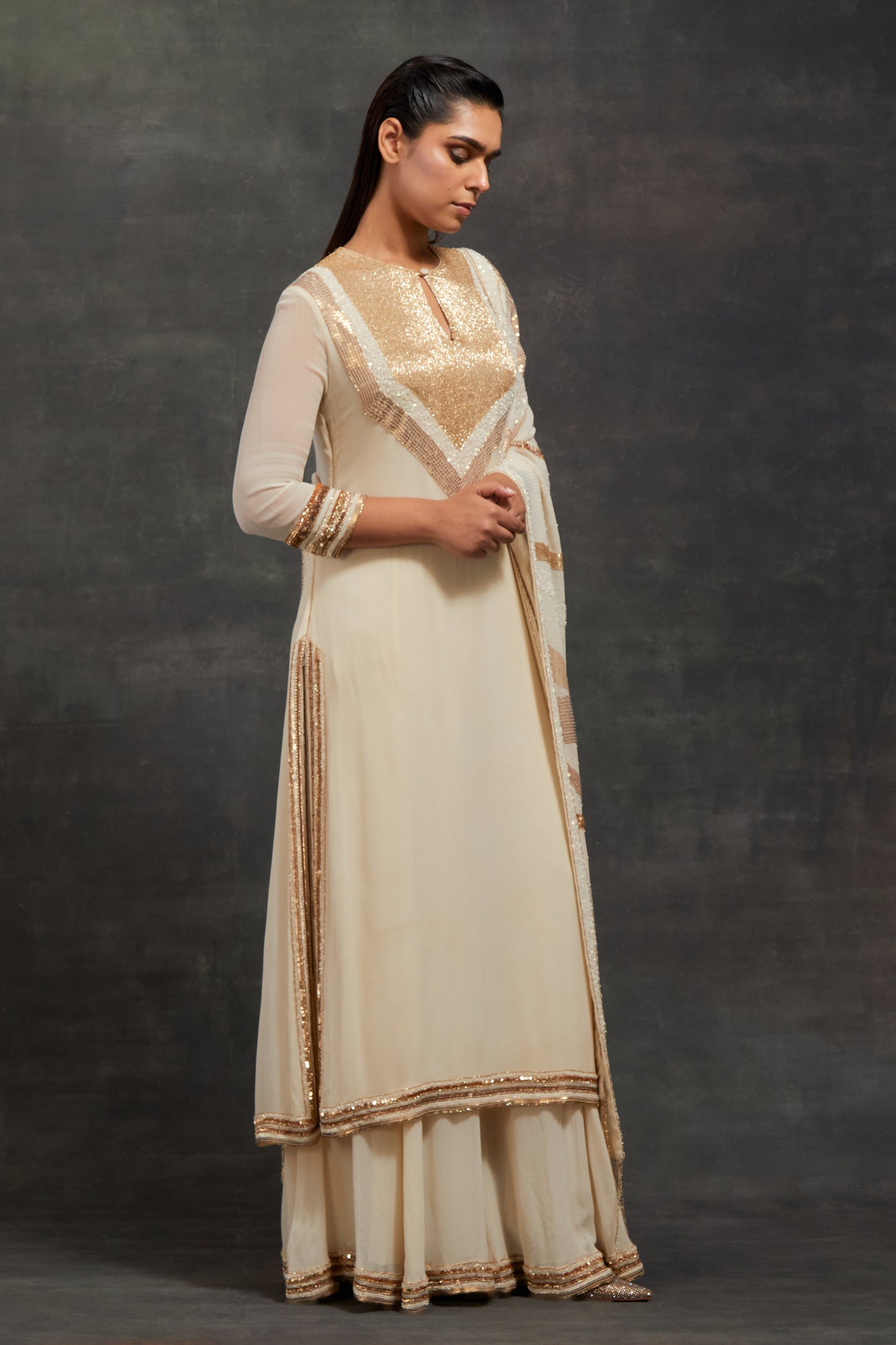 Kurta Set in Gold Sequin Embroidery