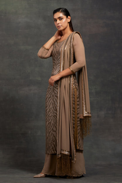 Kurta Set In Zebra Pattern Sequin Embroidery