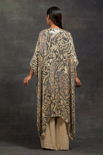 Kaftan Set in Sequin Embroidery made in mix of Tiger-Leopard Design