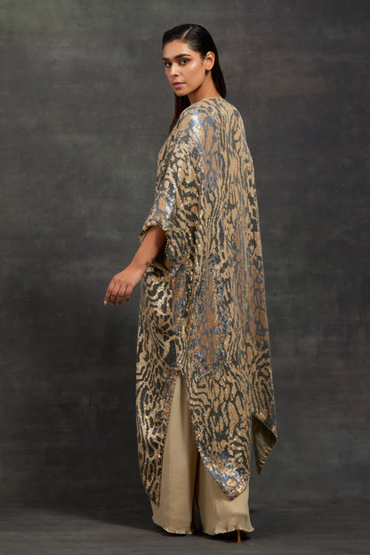 Kaftan Set in Sequin Embroidery made in mix of Tiger-Leopard Design