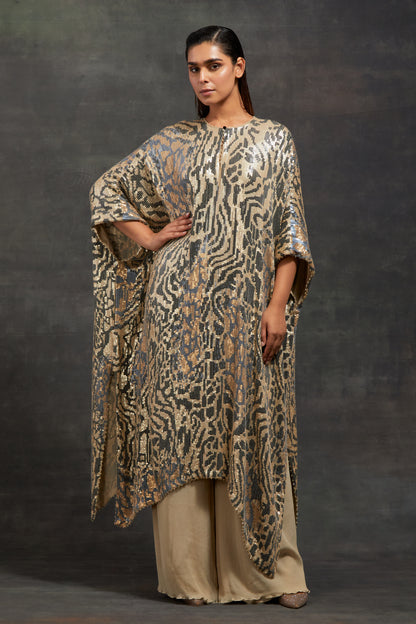 Kaftan Set in Sequin Embroidery made in mix of Tiger-Leopard Design