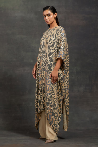Kaftan Set in Sequin Embroidery made in mix of Tiger-Leopard Design