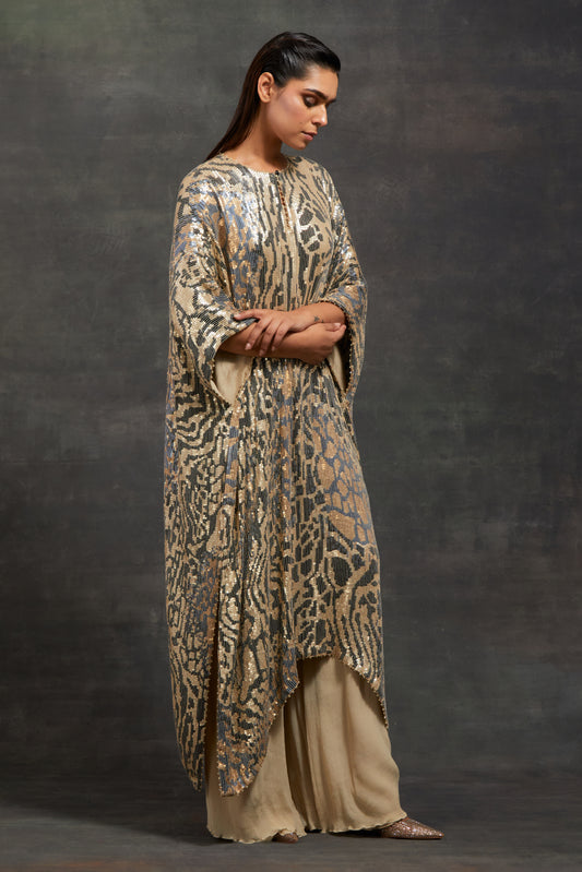 Kaftan Set in Sequin Embroidery made in mix of Tiger-Leopard Design