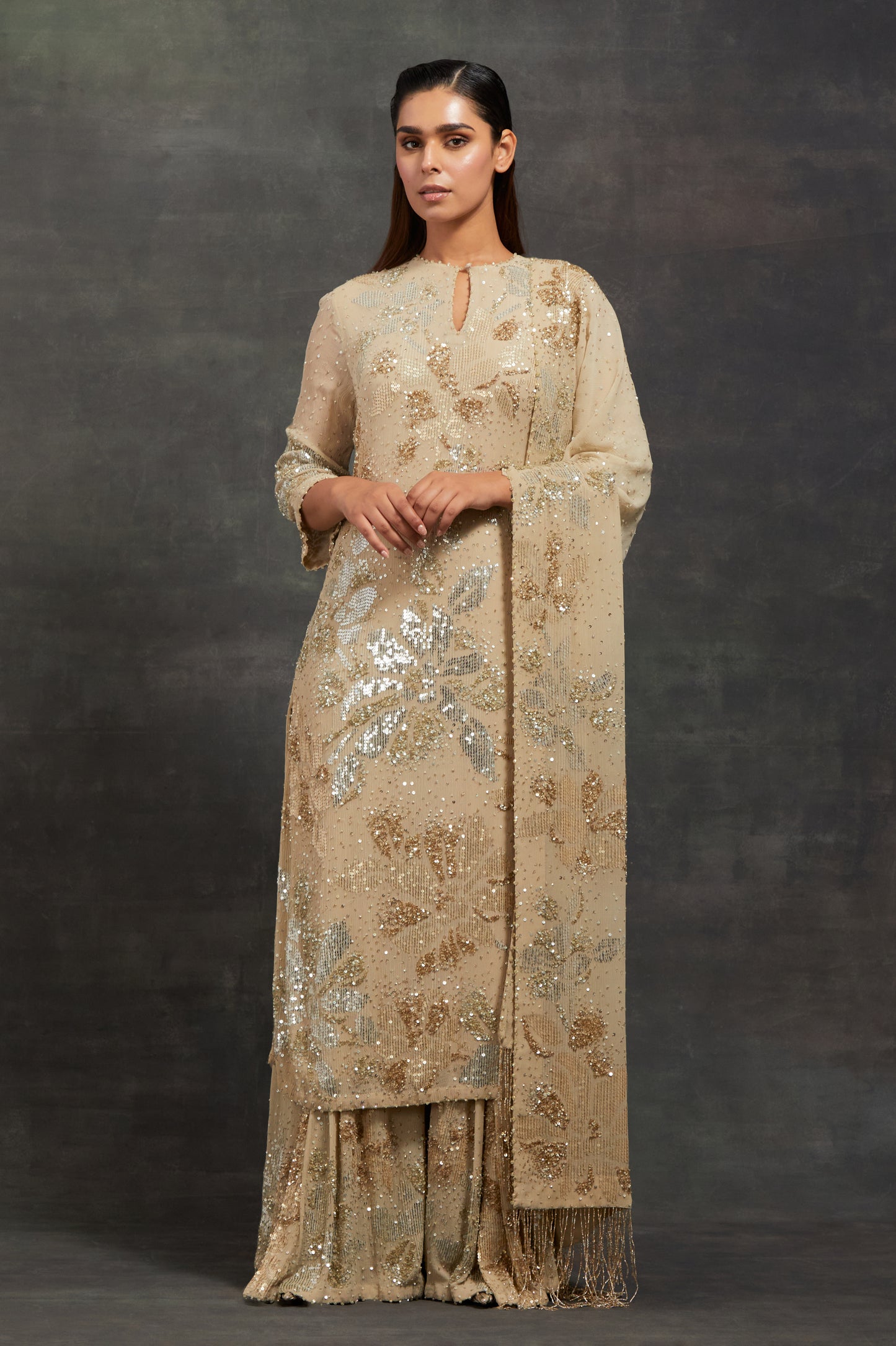 Kurta Set In Floral Sprinkle Sequin Embroidery
