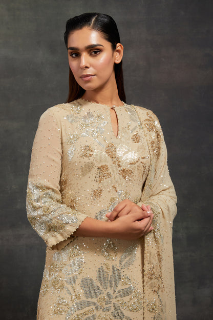 Kurta Set In Floral Sprinkle Sequin Embroidery