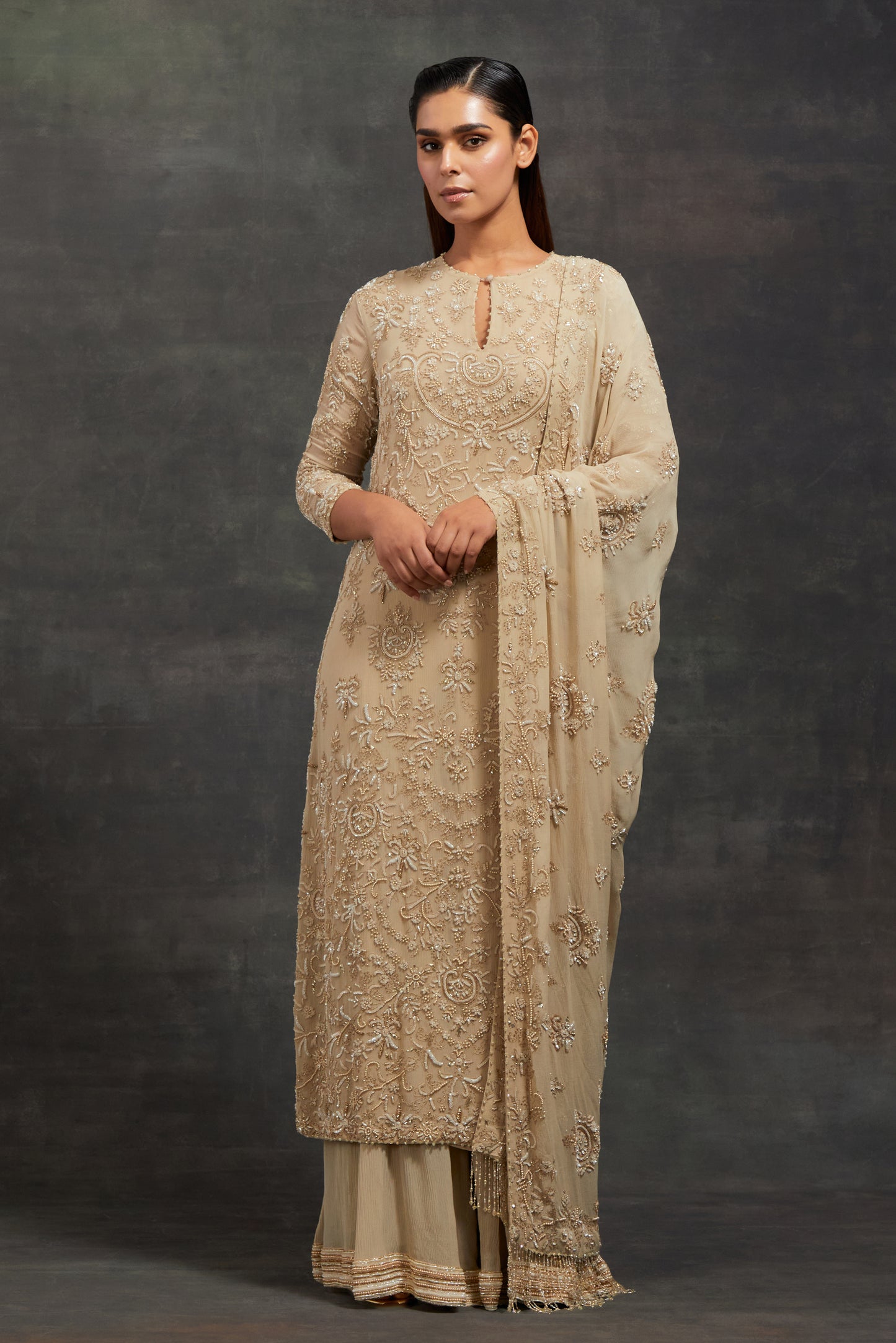Kurta Set In Pearl,Thread and Sequin Embroidery
