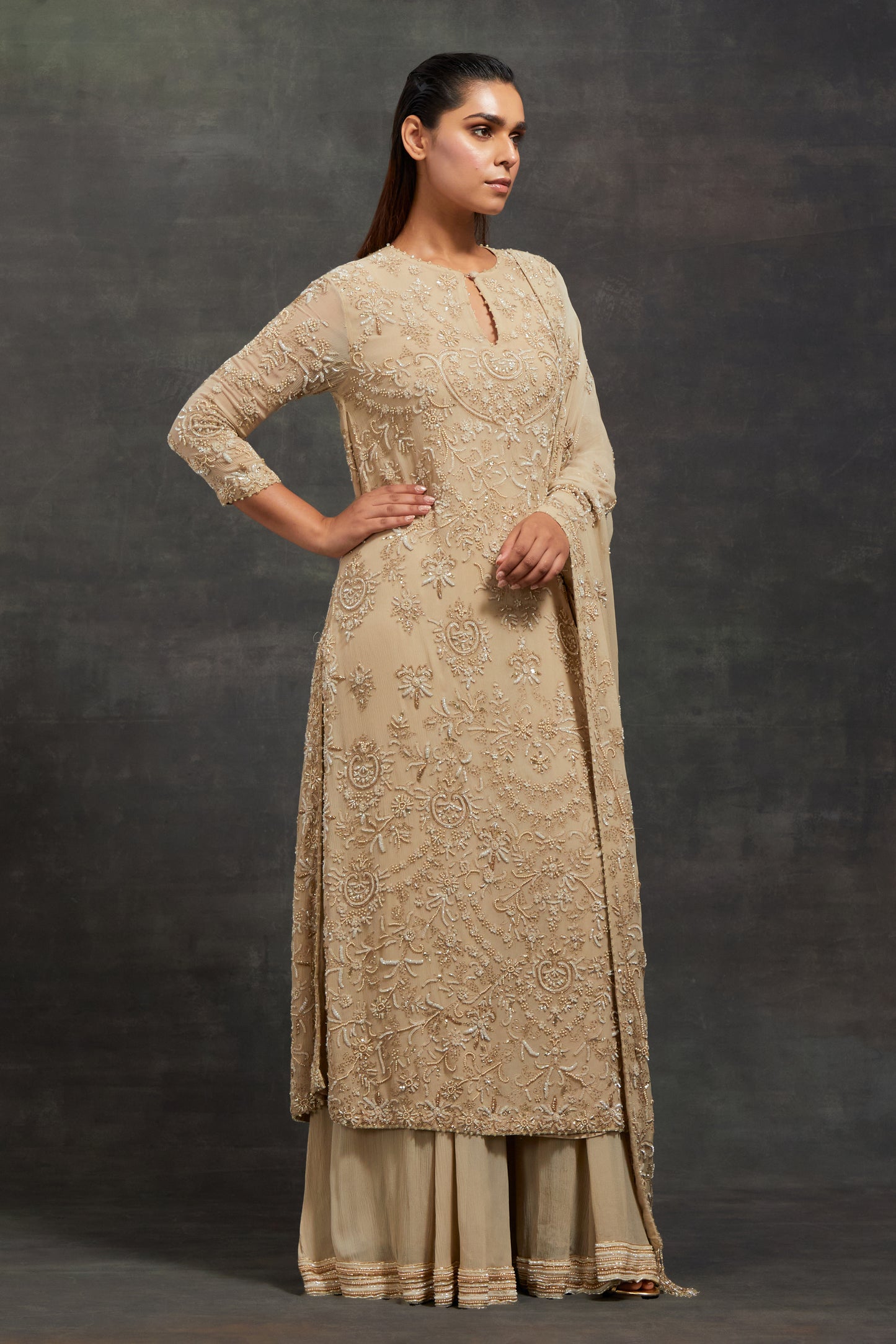 Kurta Set In Pearl,Thread and Sequin Embroidery