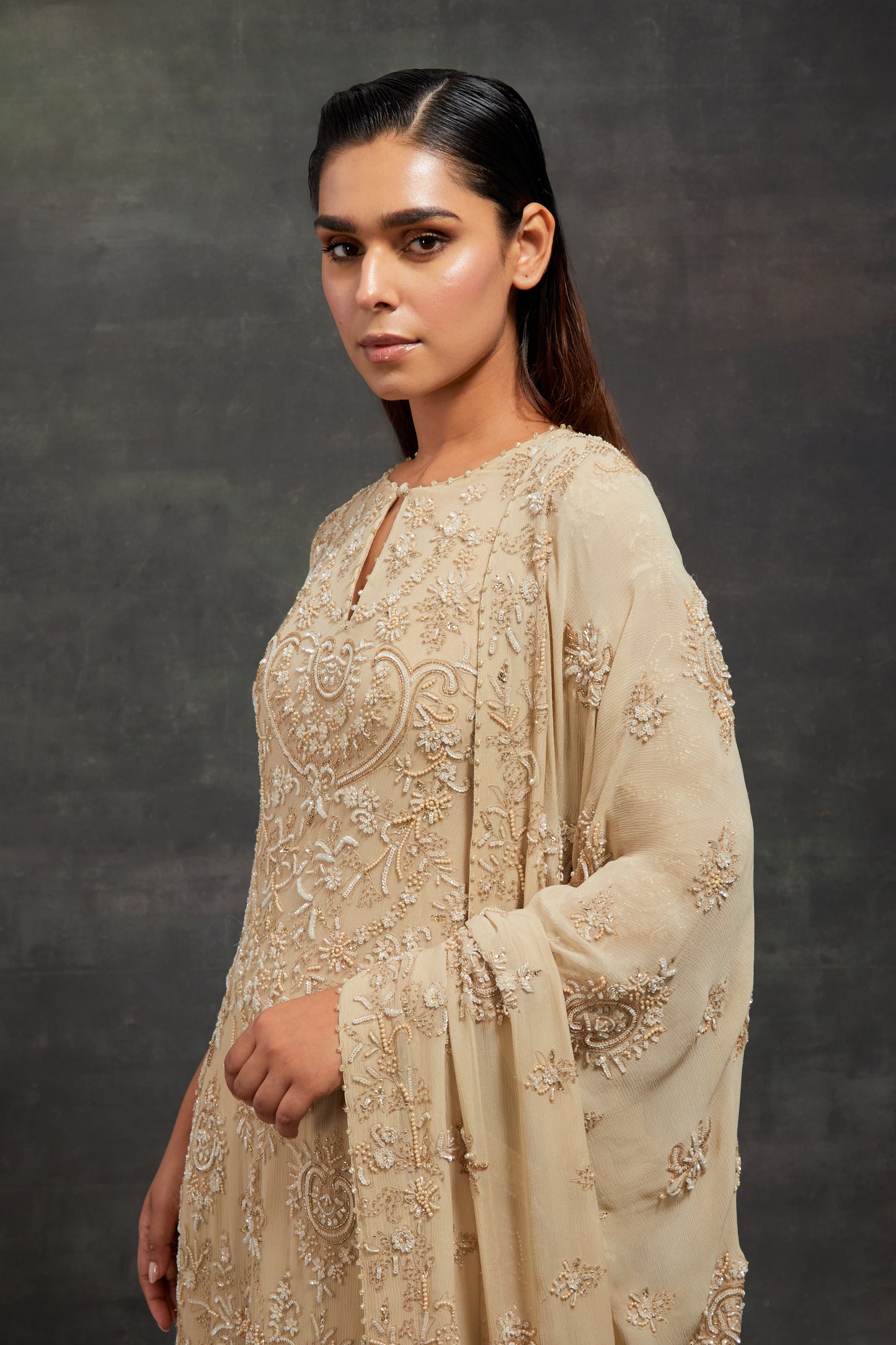 Kurta Set In Pearl,Thread and Sequin Embroidery