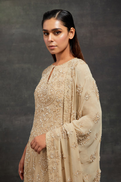 Kurta Set In Pearl,Thread and Sequin Embroidery