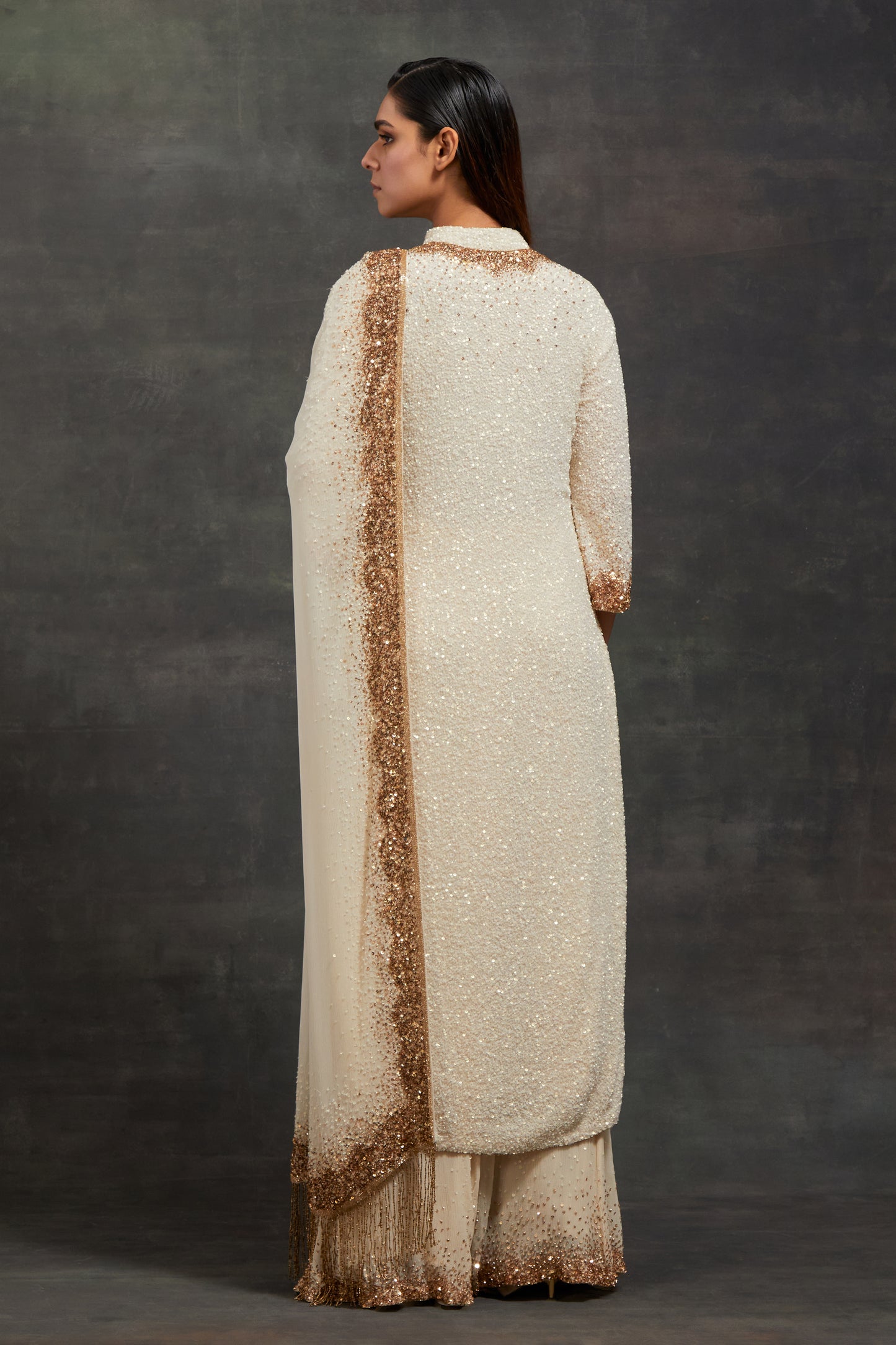 Kurta Set In Tonal & Gold Sprinkle Sequin Embroidery