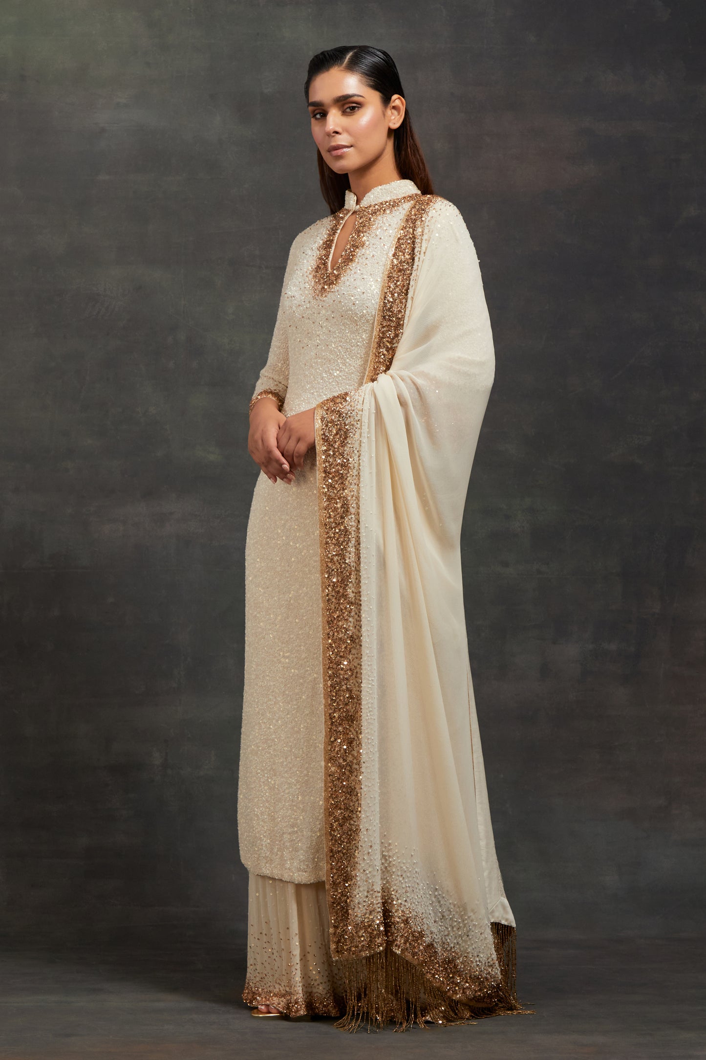 Kurta Set In Tonal & Gold Sprinkle Sequin Embroidery