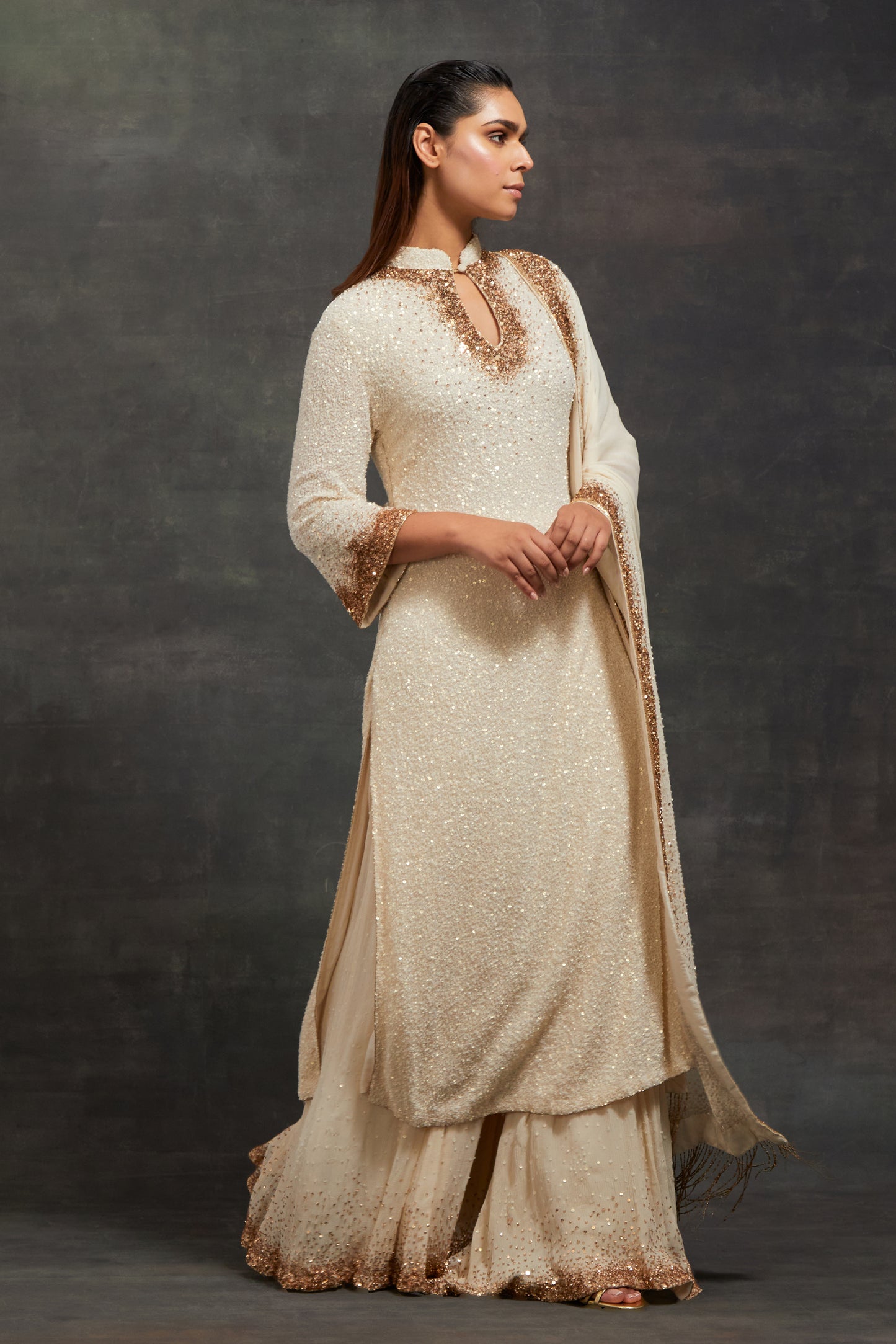 Kurta Set In Tonal & Gold Sprinkle Sequin Embroidery