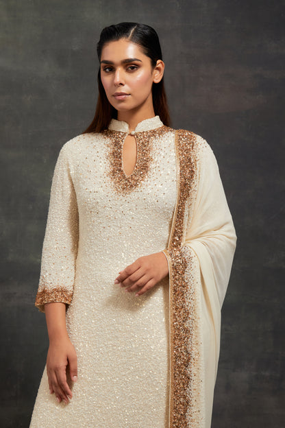 Kurta Set In Tonal & Gold Sprinkle Sequin Embroidery