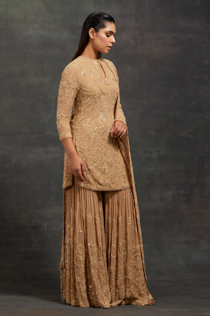 Gharara Set In Pearl, Sequin and Thread Embroidery