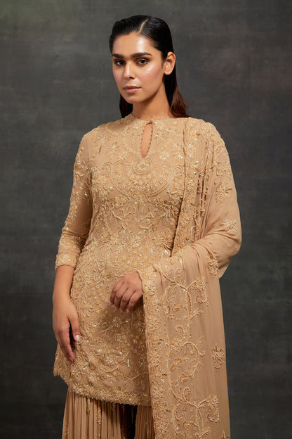 Gharara Set In Pearl, Sequin and Thread Embroidery