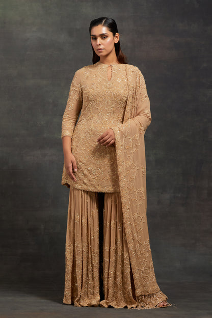 Gharara Set In Pearl, Sequin and Thread Embroidery
