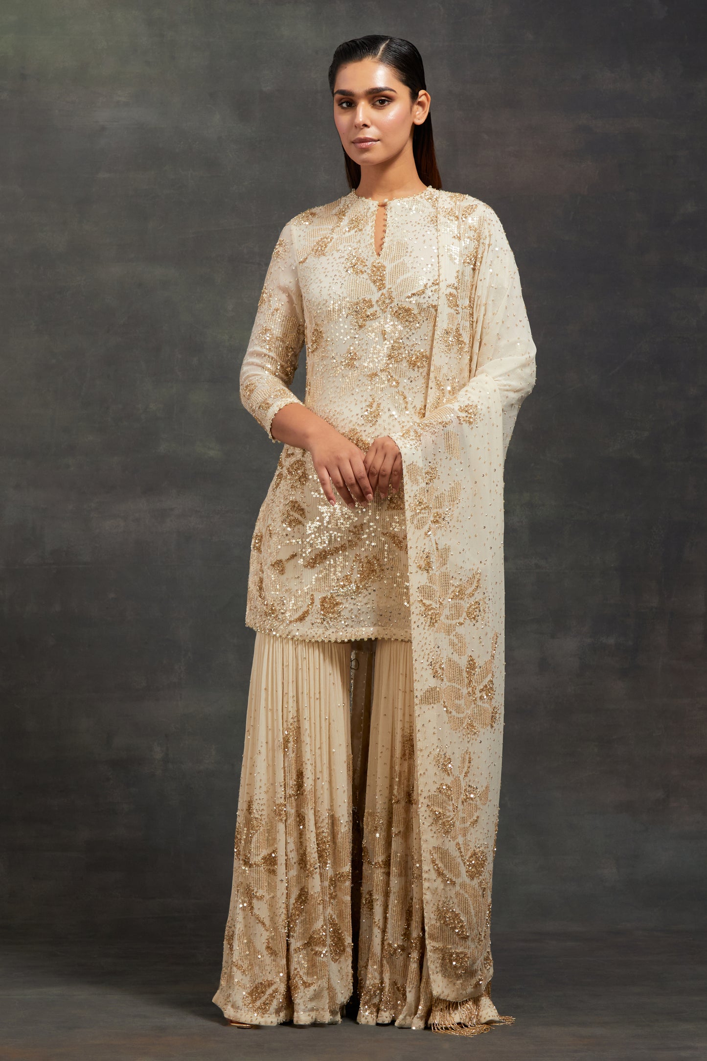Gharara Set in Floral Sprinkle Sequin Embroidery