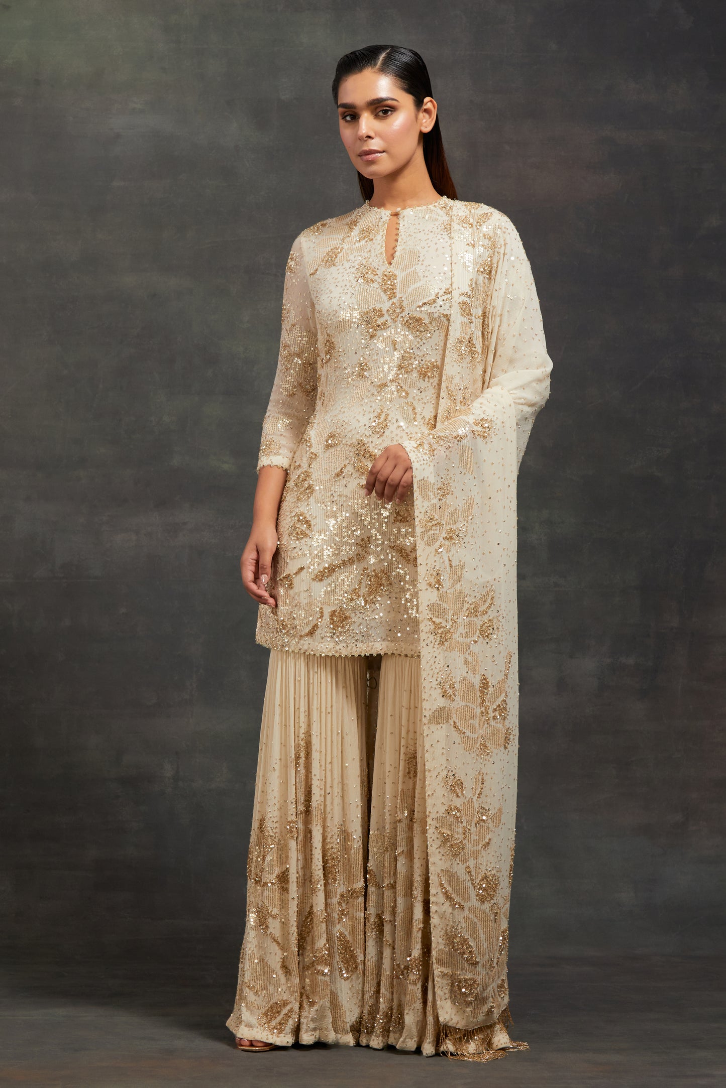 Gharara Set in Floral Sprinkle Sequin Embroidery