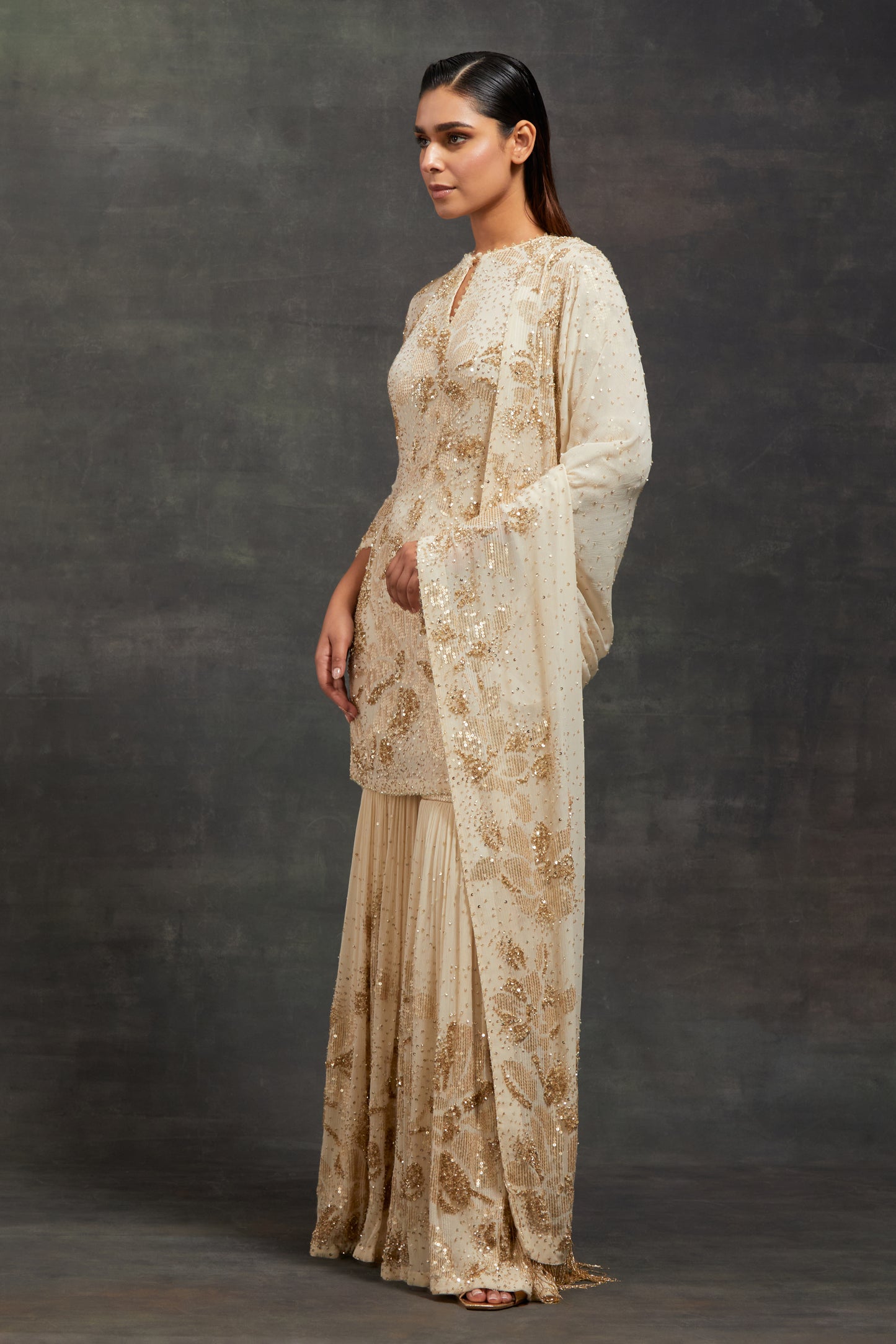 Gharara Set in Floral Sprinkle Sequin Embroidery