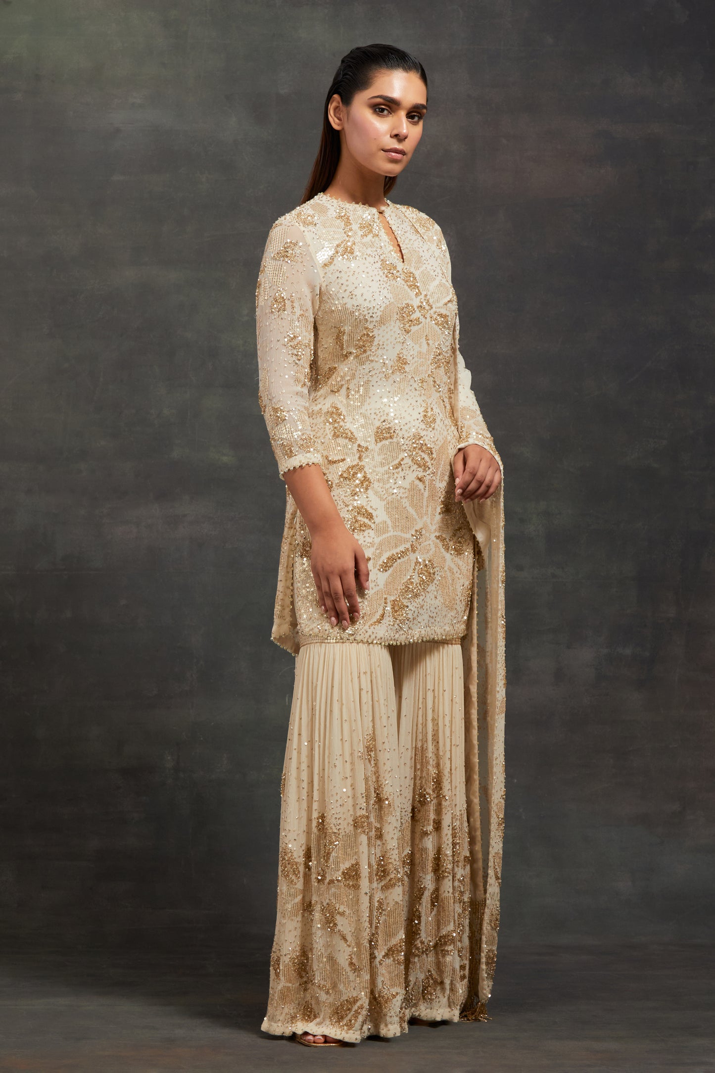 Gharara Set in Floral Sprinkle Sequin Embroidery