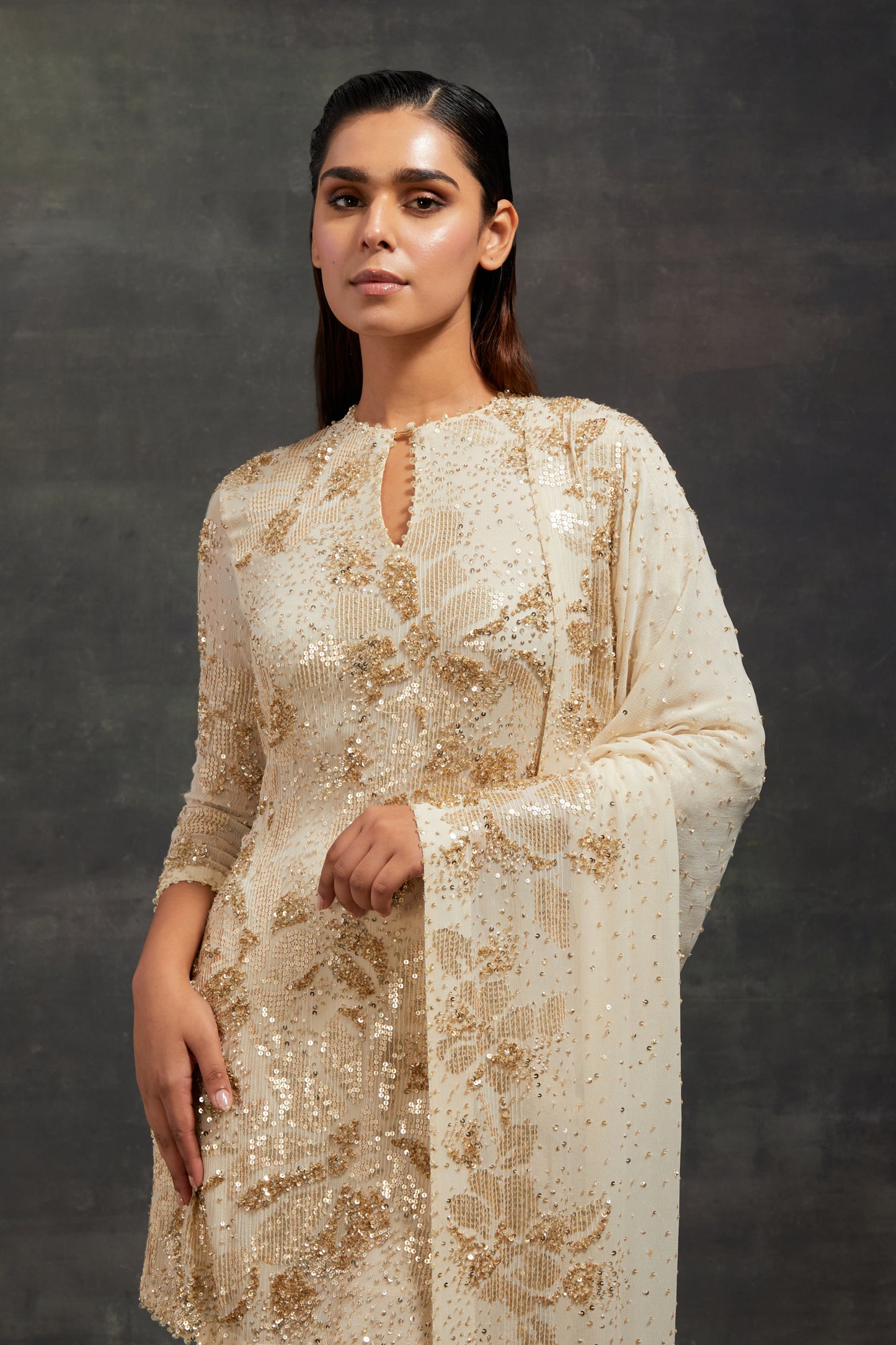 Gharara Set in Floral Sprinkle Sequin Embroidery