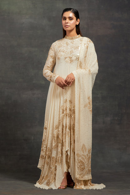Asymmetric Kurta Set In Floral Sprinkle Sequin Embroidery
