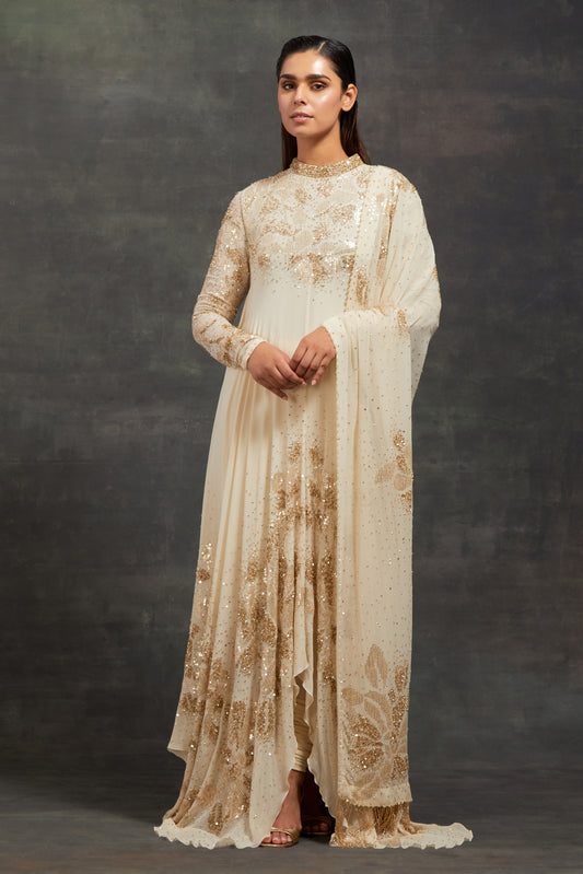 Asymmetric Kurta Set In Floral Sprinkle Sequin Embroidery
