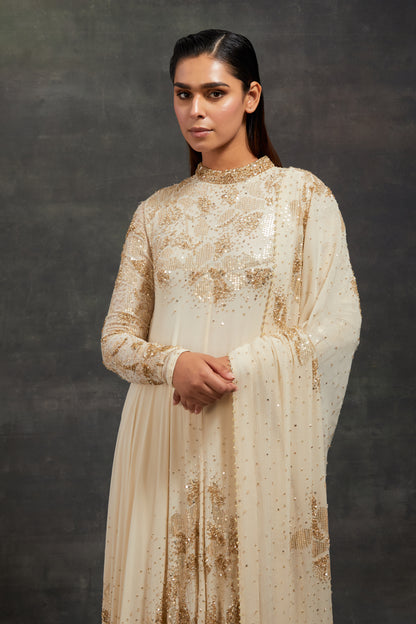 Asymmetric Kurta Set In Floral Sprinkle Sequin Embroidery