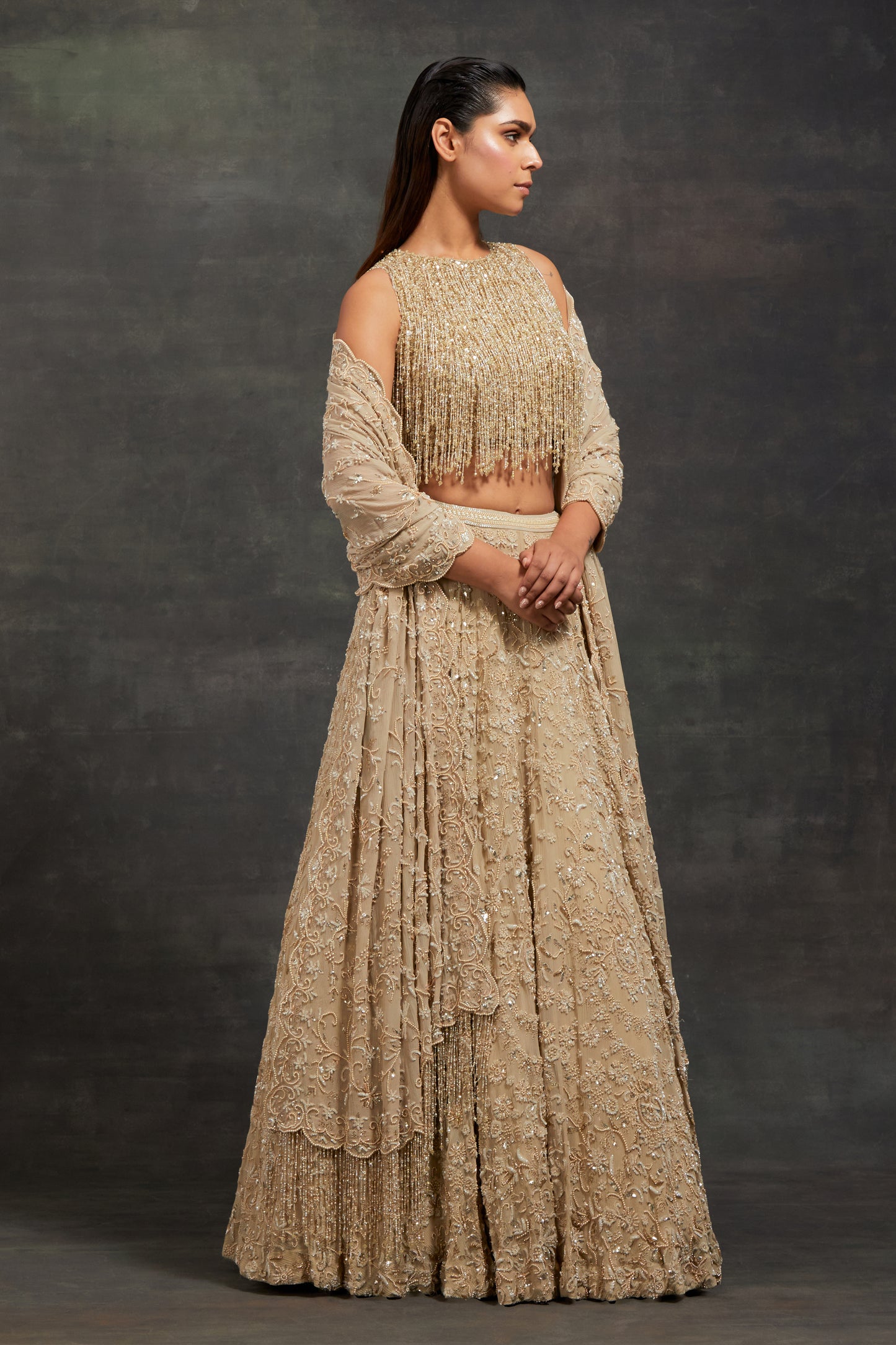 Lehenga Set In Pearl, Sequin & Thread Embroidery