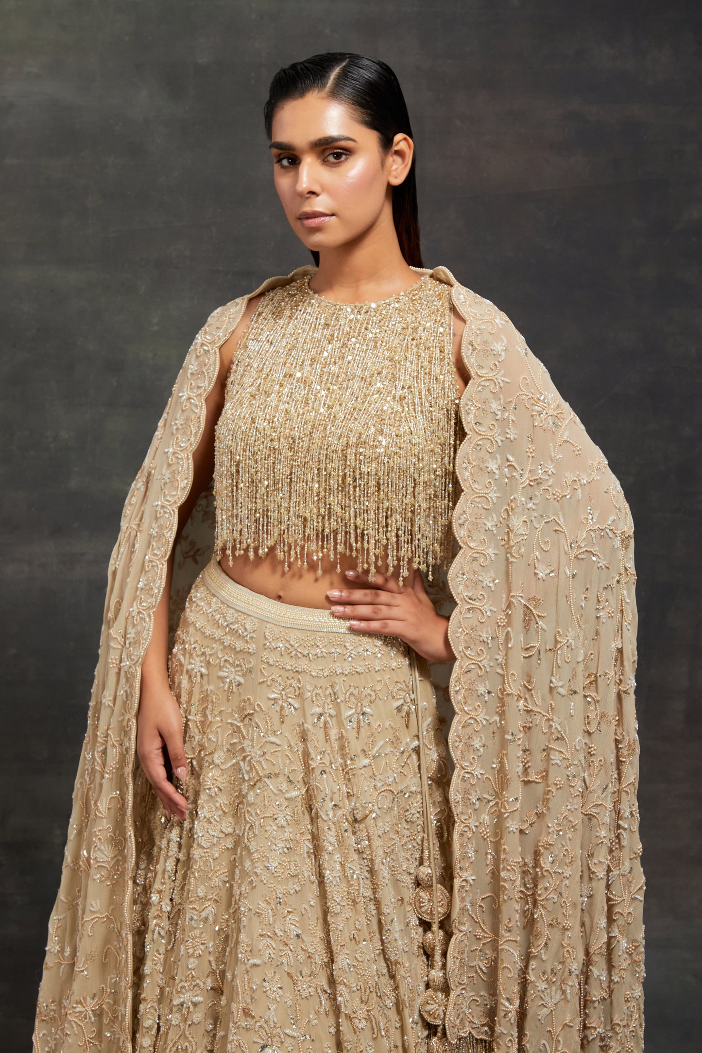 Lehenga Set In Pearl, Sequin & Thread Embroidery