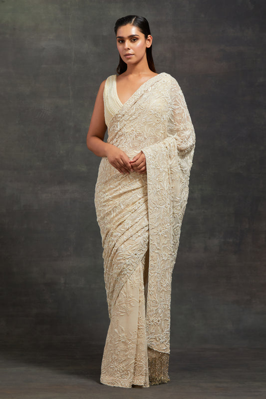 Sari Set In Pearl and Thread Embroidery