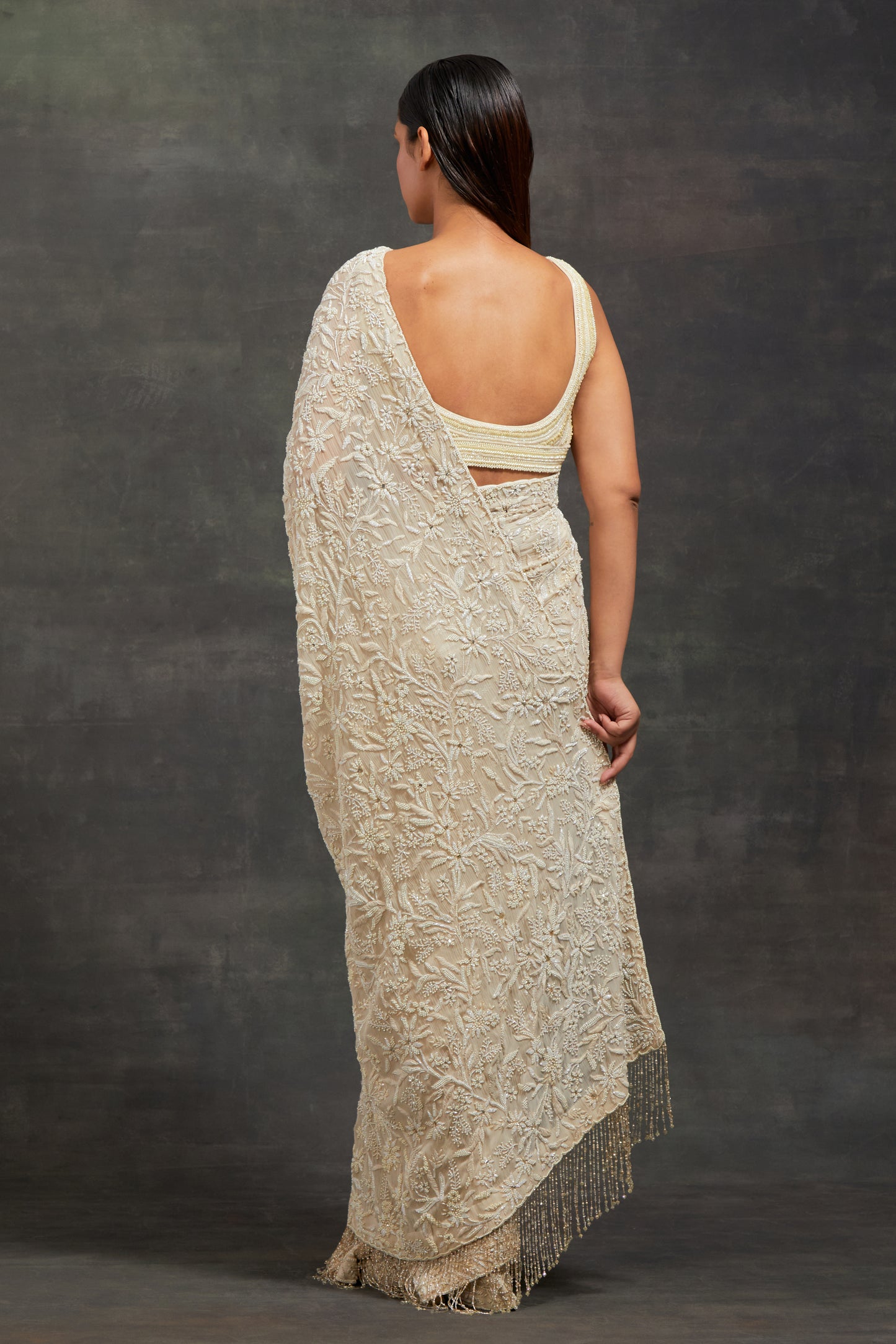 Sari Set In Pearl and Thread Embroidery