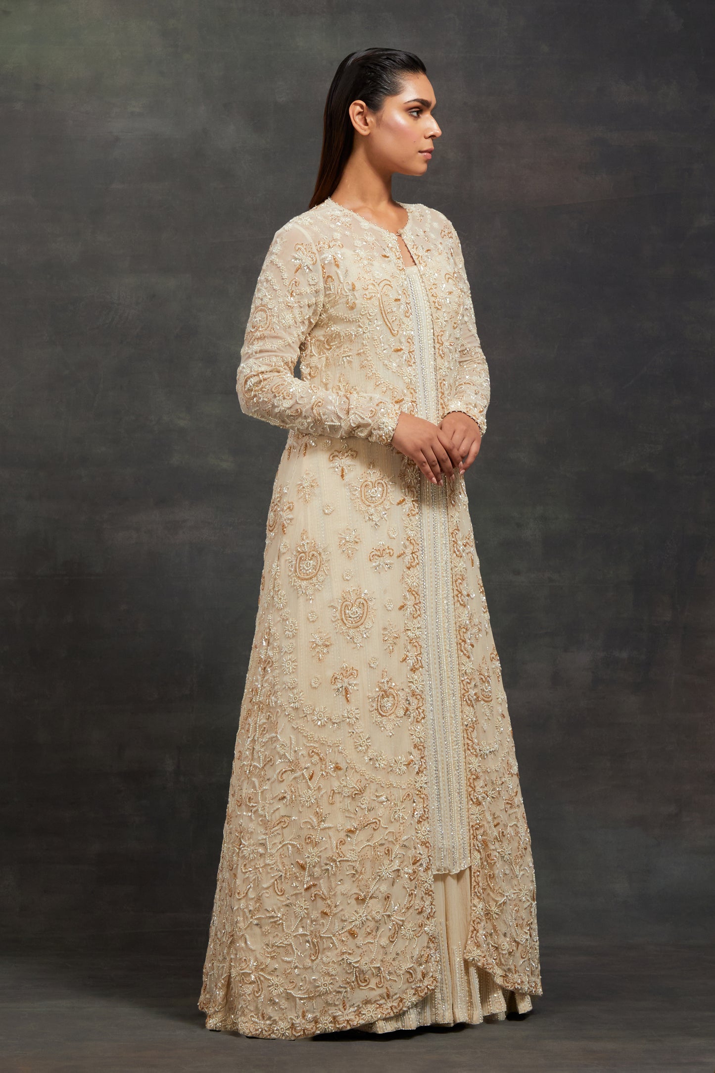Jacket Set In Pearl, Sequin and Thread Embroidery