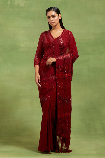 Sari Set in Sequin Embroidery in stripes design