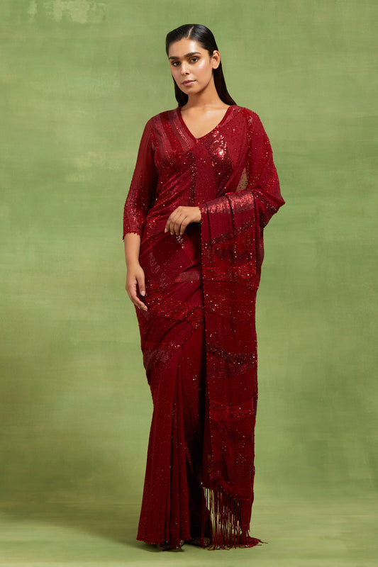 Sari Set in Sequin Embroidery in stripes design