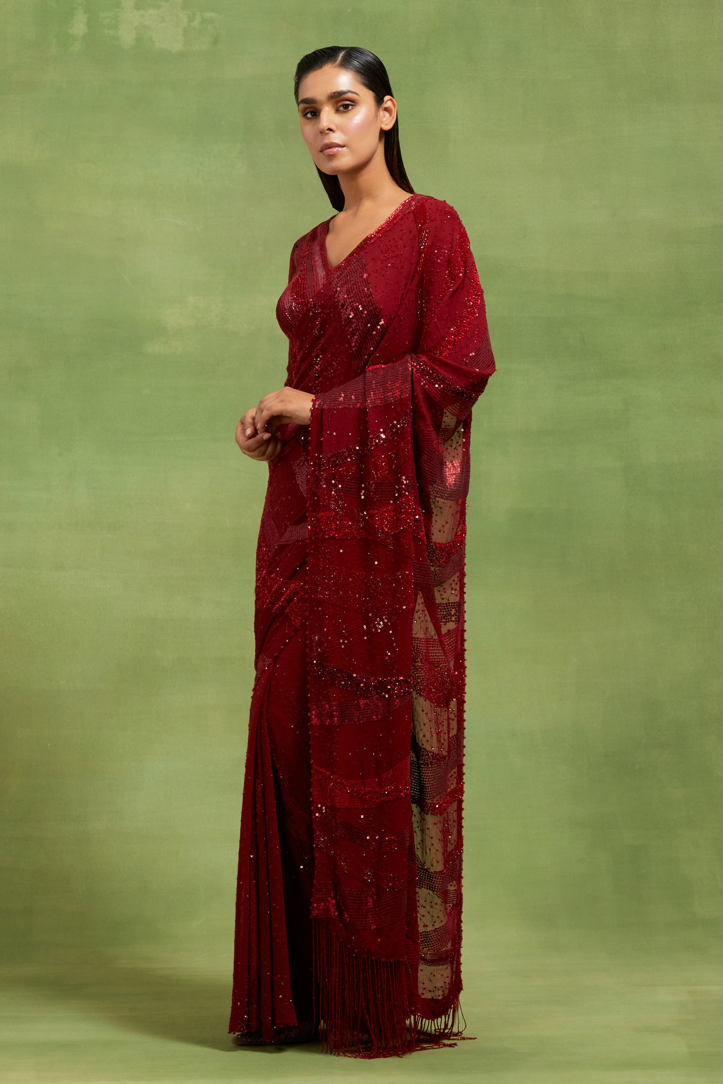 Sari Set in Sequin Embroidery in stripes design