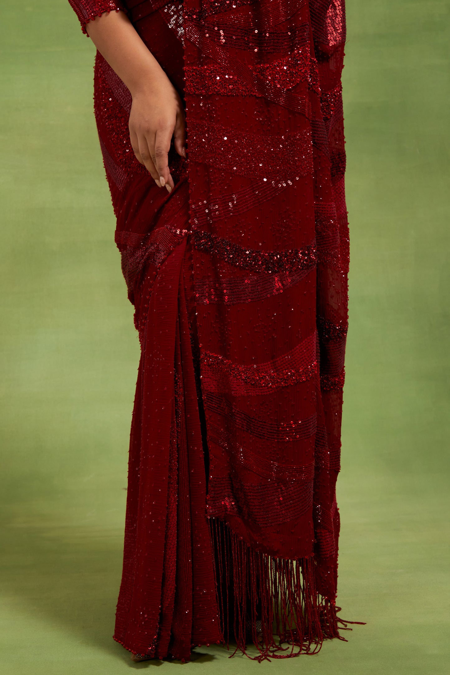 Sari Set in Sequin Embroidery in Stripes Design