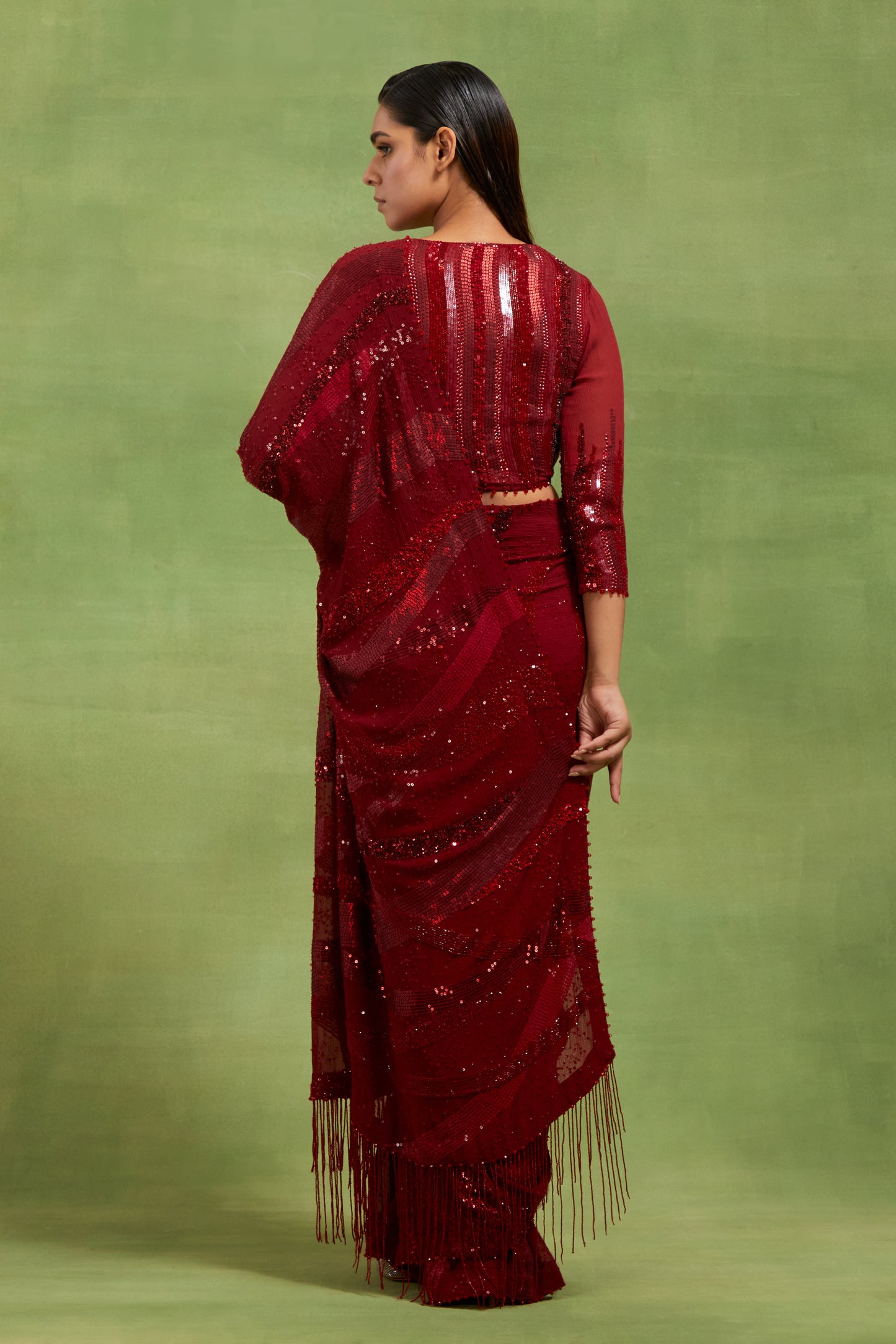 Sari Set in Sequin Embroidery in stripes design