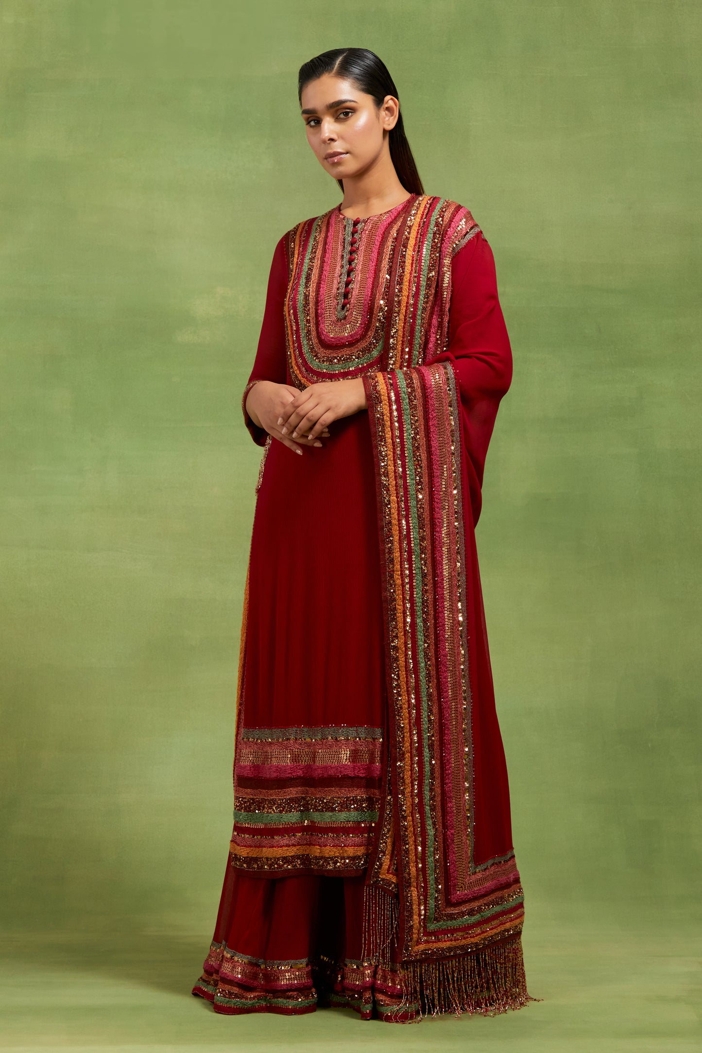Kurta Set in Thread and Sequin Dhari Embroidery